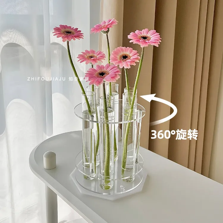 创意旋转试管花瓶玻璃试管花瓶水培鲜花瓶支架小众高级感花器摆件