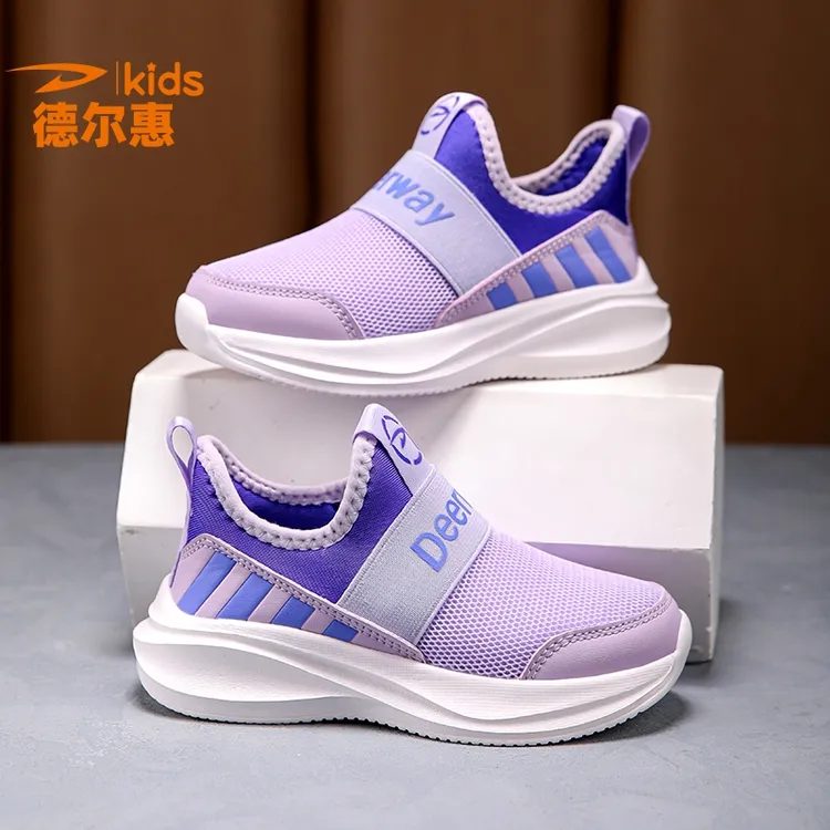 德尔惠女童鞋子一脚蹬2025春秋季新款小女孩运动鞋网面透气轻便潮