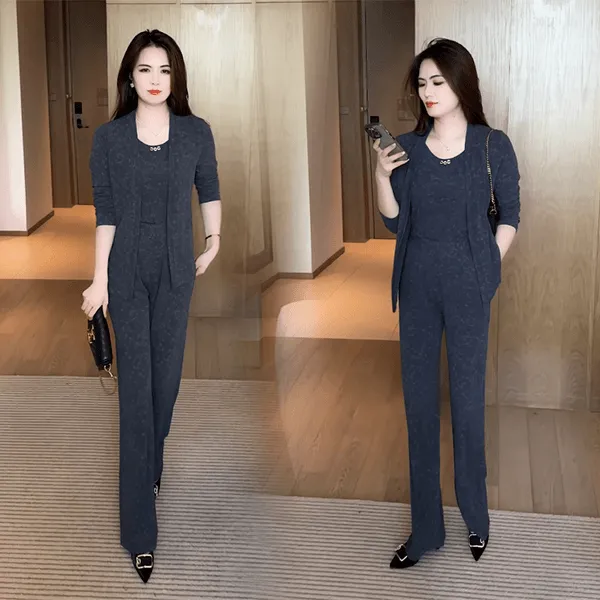 秋季新款开衫三件套气质显瘦时尚洋气休闲时尚减龄长袖小个子套装