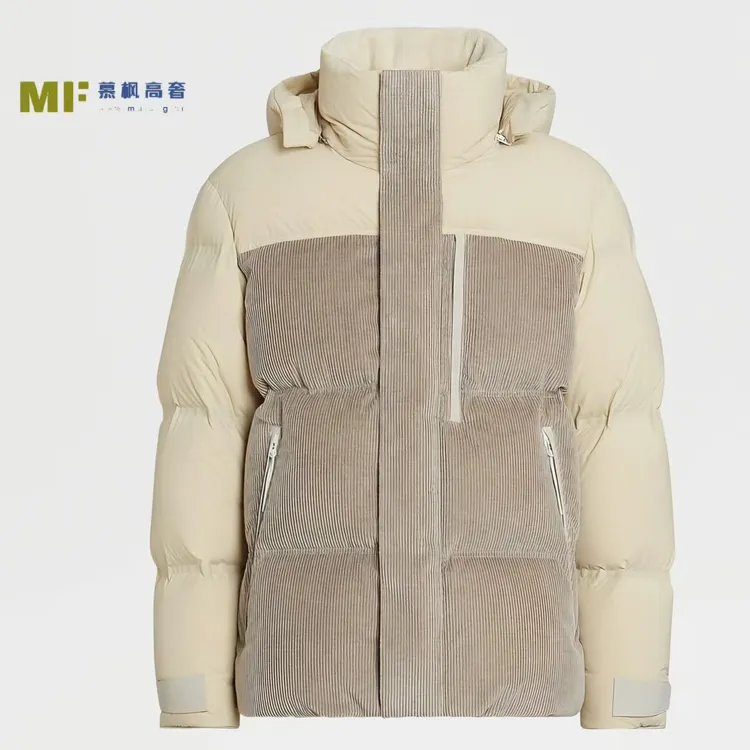 TOM FFIOR 【Z*3.5w】拼接连帽白鹅绒羊羔毛领冬季时尚羽绒服2053