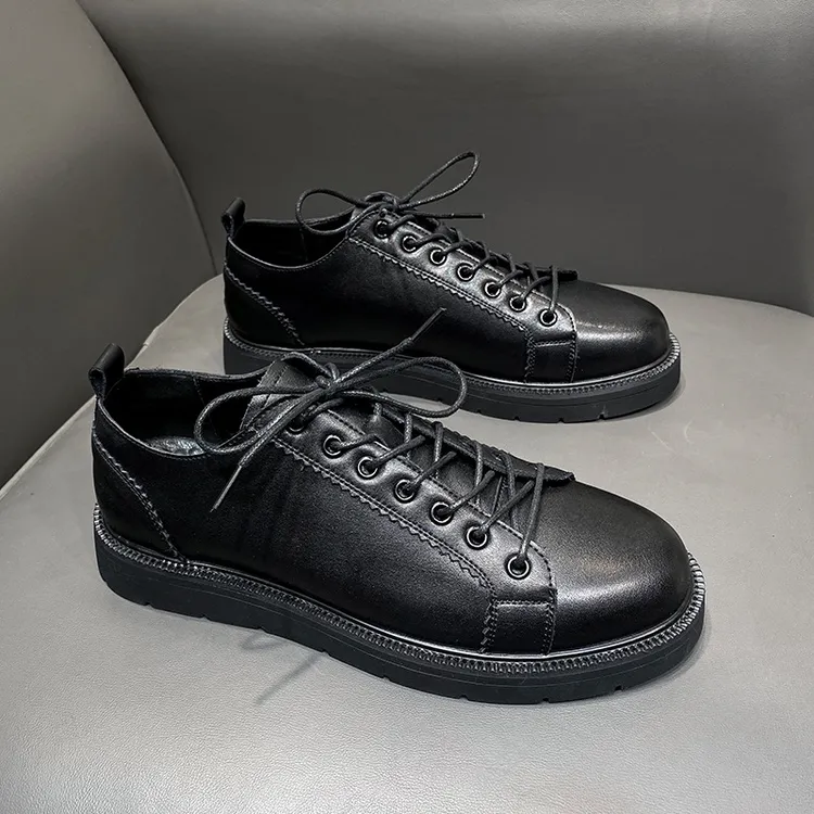 男款男士真皮韩版皮鞋休闲鞋百搭时尚黑色系带低帮秋季商务潮鞋