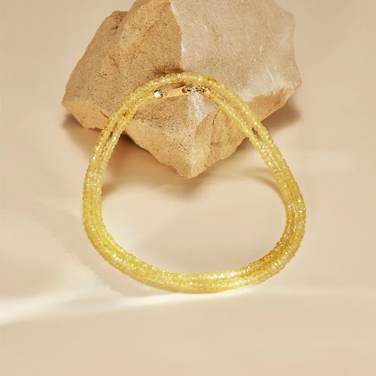 蓝宝石（处理）【夕柚】黄蓝宝石项链18k金彩蓝宝珠串时尚百搭叠戴