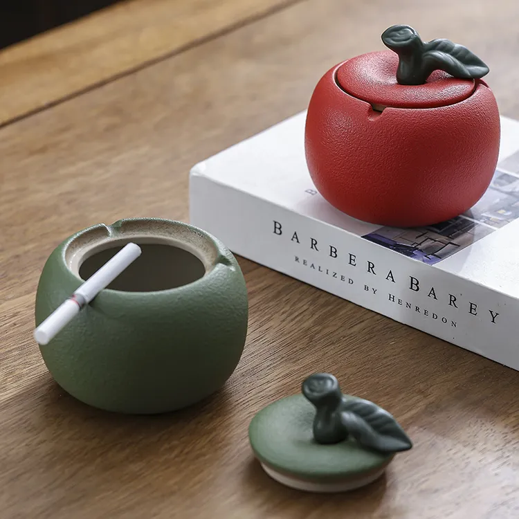 带盖《苹果橘子》创意陶瓷烟灰缸家用客厅茶桌防风可爱现代防飞灰