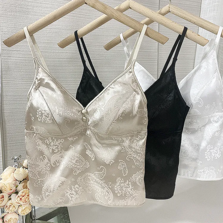 白色新中式吊带带胸垫女夏季打底修身美背文胸一体背心内搭上衣