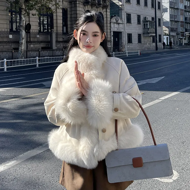 狐狸毛皮草外套女麂皮绒羽绒内胆小个子短款大衣2023年新款年轻款