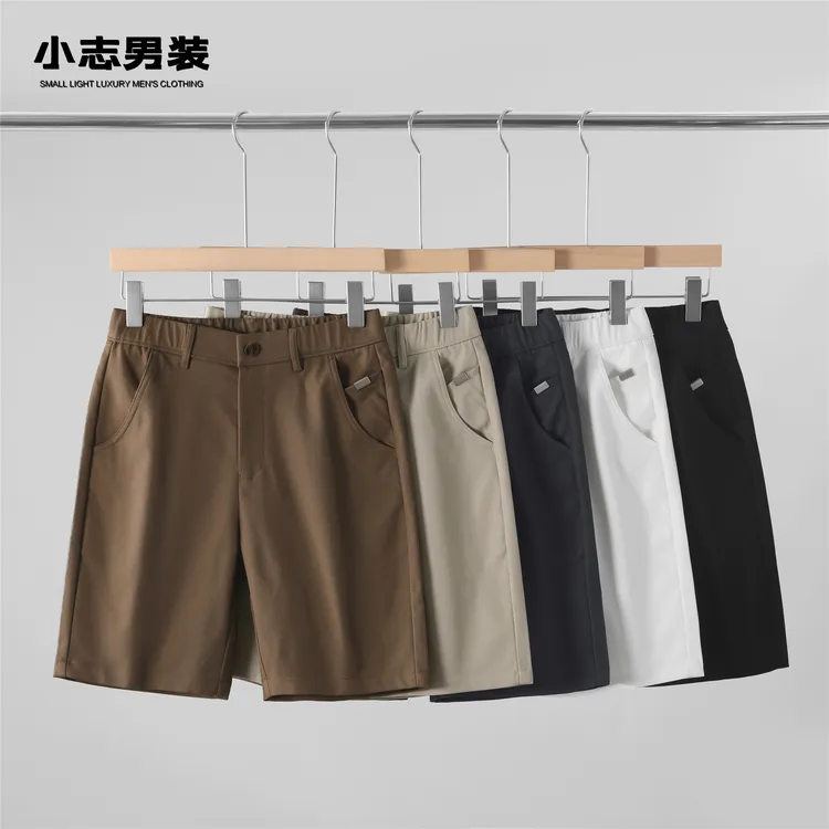 夏季复古百搭男士中裤修身小直筒纯色西装裤透气凉爽百搭休闲短裤