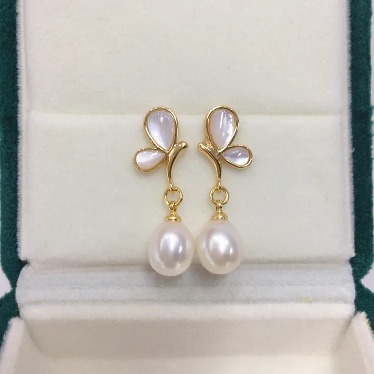 173天然淡水珍珠蝴蝶耳钉甜美轻奢简约水滴珍珠耳坠
