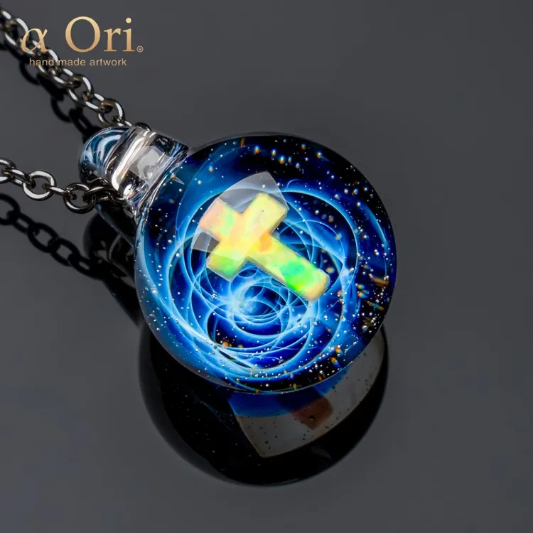 蓝暗夜星空十字吊坠工艺水晶纯手工烧制星空饰品情侣礼物创意时尚
