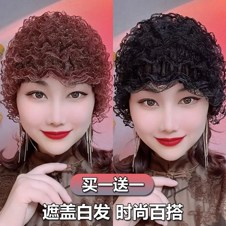 遮盖白发包头帽网纱蕾丝帽子假发帽四季款时尚妈妈帽百搭美人帽