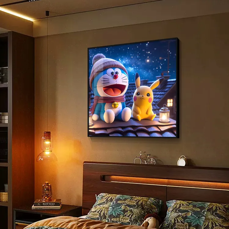 卡通哆啦A梦皮卡丘儿童房挂画现代简约叮当机器猫男孩房间装饰画