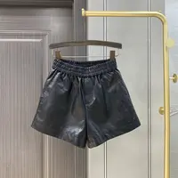 PU皮短裤女春秋季外穿2025新款黑色松紧腰a字阔腿裤显瘦打底靴裤