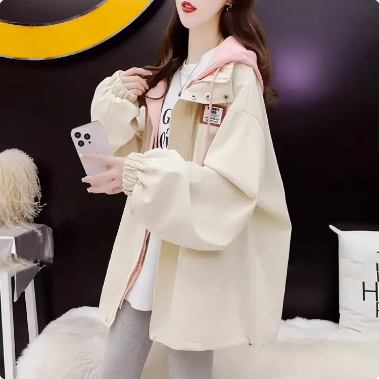 假两件连帽工装外套女春秋季2025新款宽松设计感小众休闲冲锋衣潮