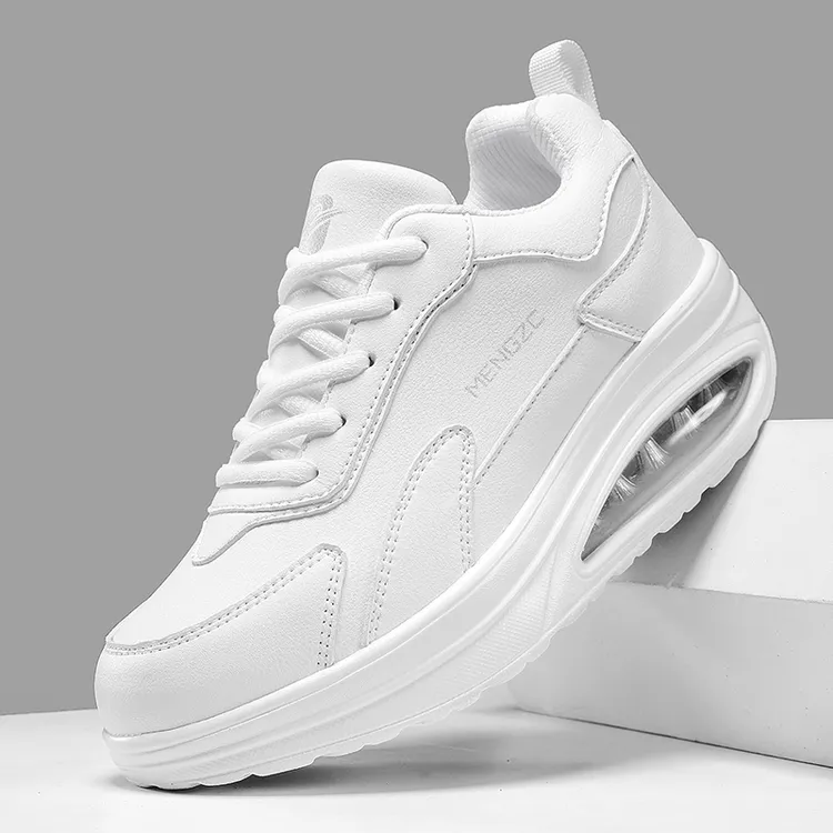 佳木斯健身操运动休闲全皮面白色半掌气垫鞋秋季百搭新款02029