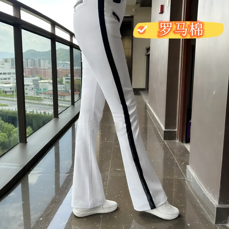 显瘦运动长裤修身夏季白色平板黑条罗马运动裤LK03