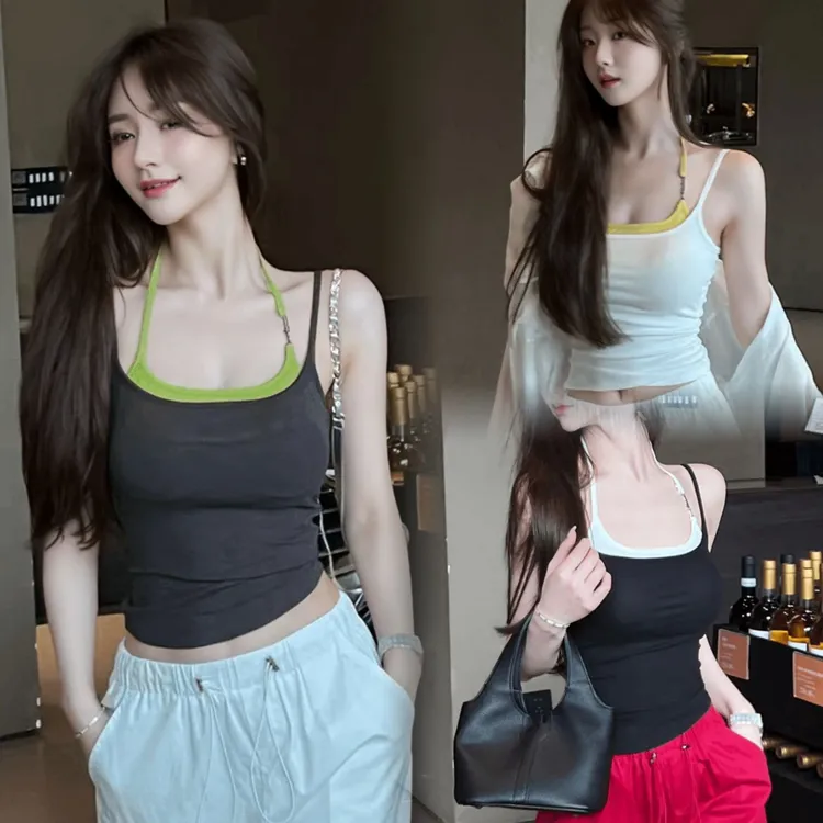假两件挂脖辣妹上衣内搭打底外穿美背一体式内衣文胸女吊带背心