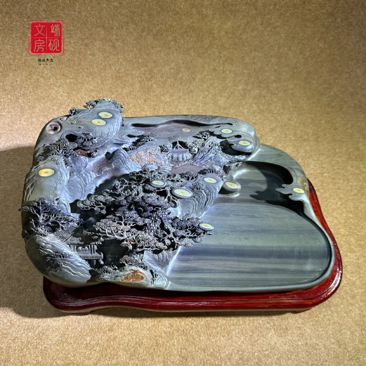 肇庆端砚 梅花坑砚台 倒流香摆件砚台一体 收藏级实用砚台