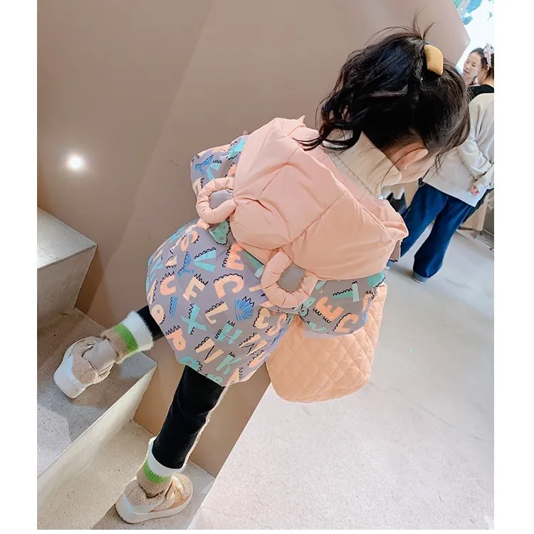女童秋冬季外套中小童加绒中长款风衣女宝宝冬款派克服儿童衣服
