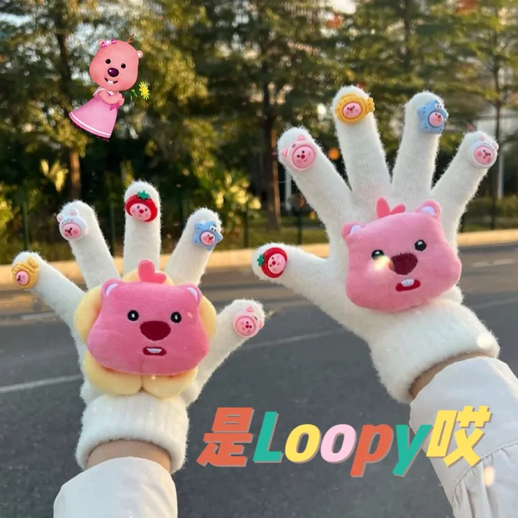 【海狸手套】露比网红针织款秋冬户外手套女可爱冬季加绒毛线手套