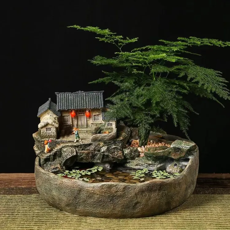 【水云间】复古怀旧老房子微景观花盆摆件可养鱼乌龟流水摆件造景