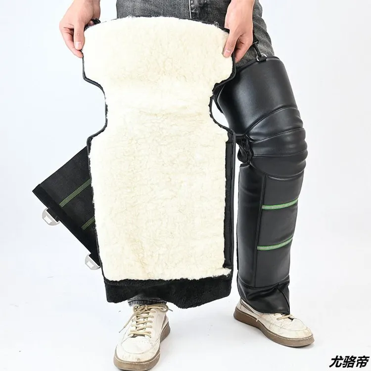护膝电动车冬季加绒防寒腿套摩托车护膝真皮羊毛防风保暖男女骑车