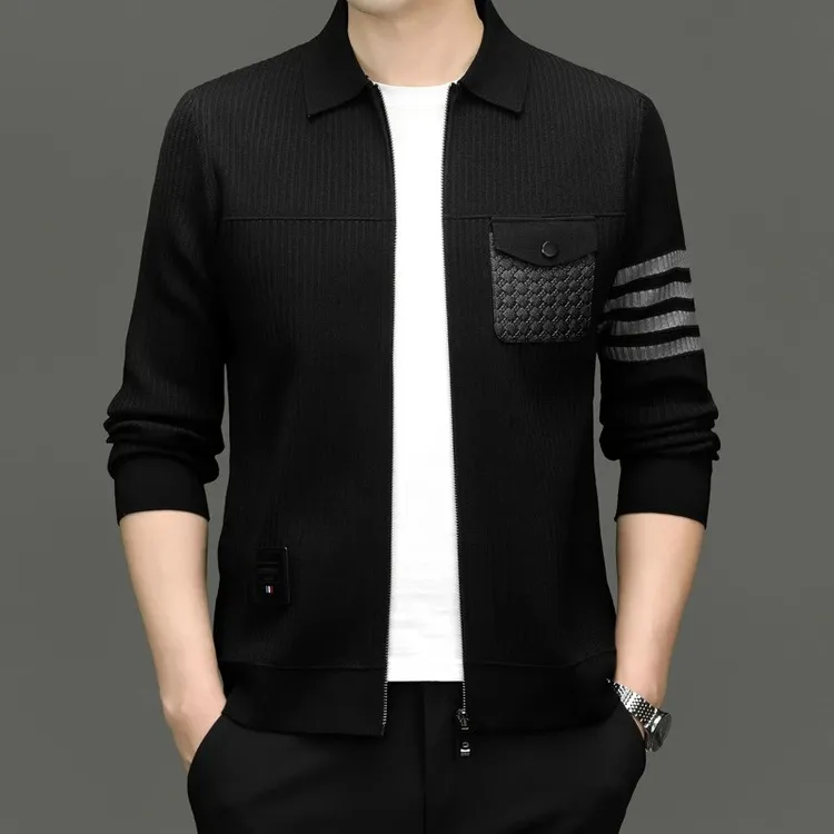 男士长袖针织衫翻领时尚休闲秋冬季中青年百搭潮流男装上衣开衫款