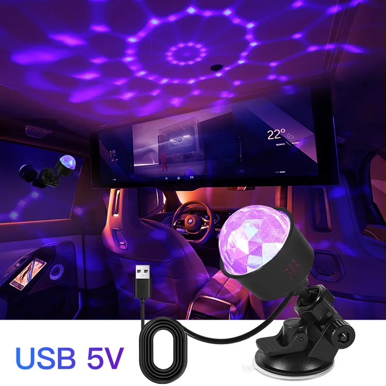 车载氛围灯七彩声控闪光灯房间卧室装饰氛围灯自带吸盘多场景使用
