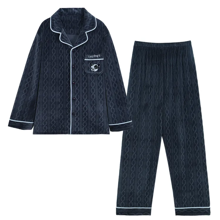 高级感提花海岛绒睡衣男秋冬款加厚加绒保暖可外穿家居服套装F813