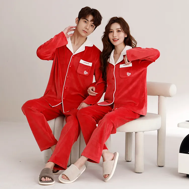 奶芙海岛绒暖暖情侣家居服睡衣套装可外穿F630