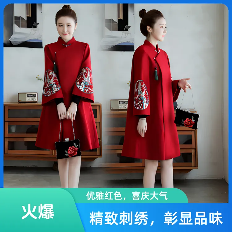 大码胖MM秋冬中国风唐装改良【反季】复古时尚加厚旗袍A外套女款