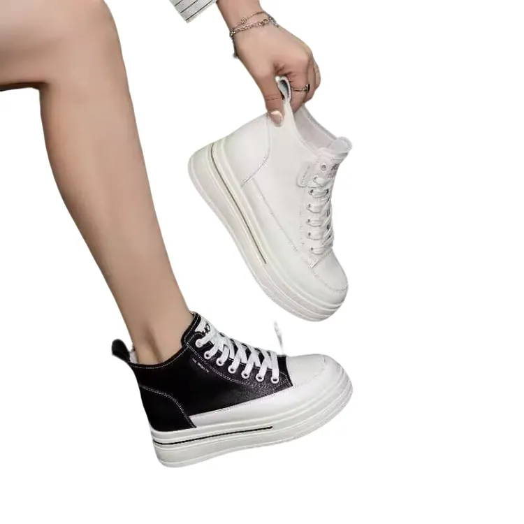 高帮女鞋内增高小白鞋磁簧震动按摩鞋新款韩版潮流百搭轻便休闲鞋