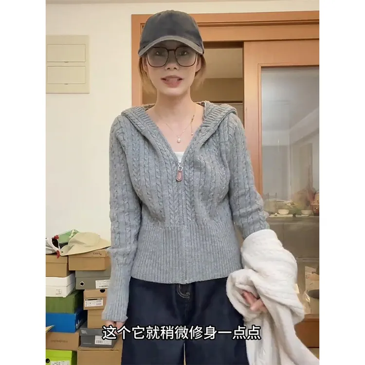 深秋初冬麻花连帽毛衣外套女秋冬季2025新款慵懒软糯针织衫上衣女