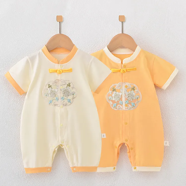 【新国风】婴儿连体衣短袖夏季男宝宝哈衣爬服空调服新生儿夏季薄款