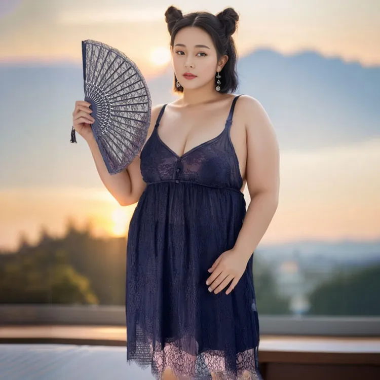 冰丝吊带蕾丝睡裙连体大码夏季显瘦大码网纱睡衣女士露背薄款黑色