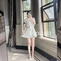 【现货】LUOLUOZ【晴空如约】蝴蝶结系带上衣＋百褶半身裙两件套DL699