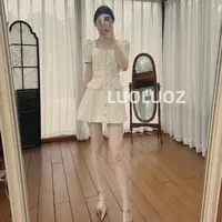 【现货】LUOLUOZ【月色山茶】气质流苏设计感方领时尚短款连衣裙DL252