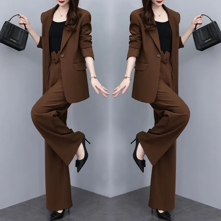 总裁三件套女西装2025秋季新款高腰阔腿裤设计感高级时尚西服套装