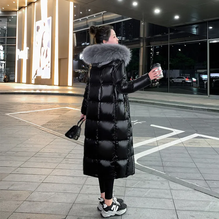 极寒羽绒服女长款2024冬季新款大毛领保暖拼接加厚设计感过膝外套