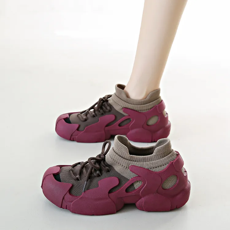 透气厚底运动鞋女夏季2024新款圆头浅口飞织软底减震防滑椰子鞋
