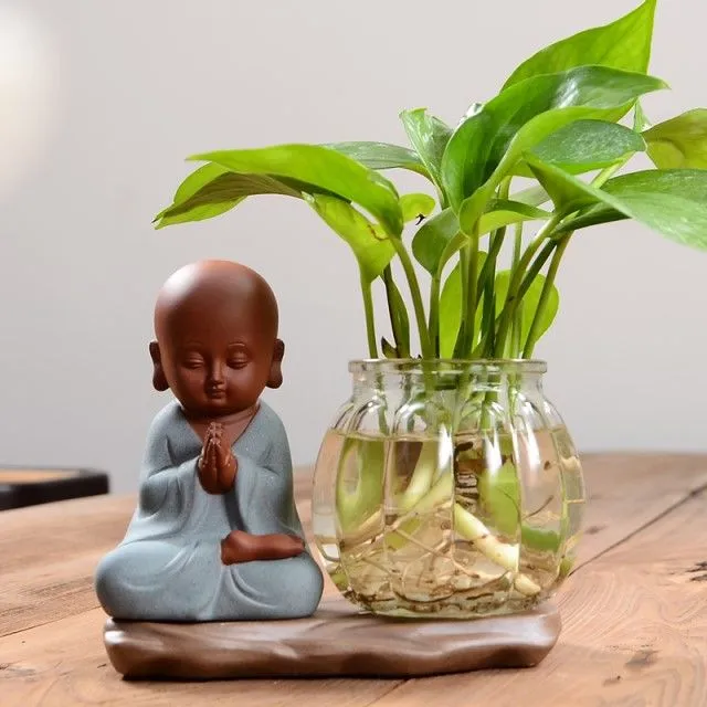 创意彩砂小和尚沙弥玻璃花瓶摆件绿萝铜钱草水养植物花插水培花盆