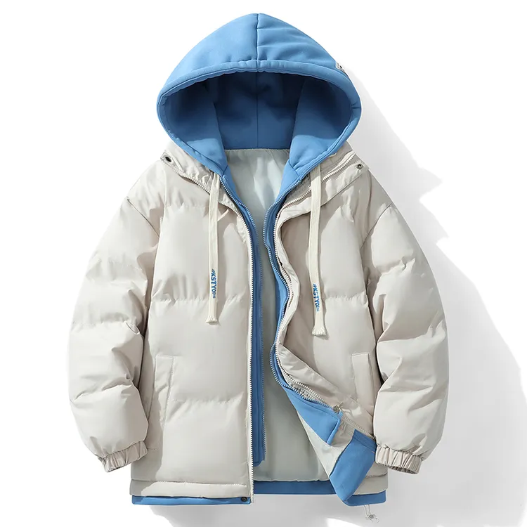 冬季假两件男士棉衣加厚保暖潮牌百搭面包服棉袄情侣款跑步棉服