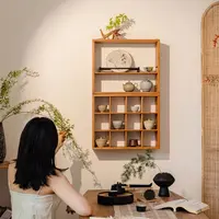【七呀】实木多宝阁挂墙格子架茶杯茶具展示架收纳置物架新中式