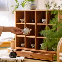 【七呀】樱桃木茶具实木杯架日式茶架格子多宝格阁展示柜桌面收纳