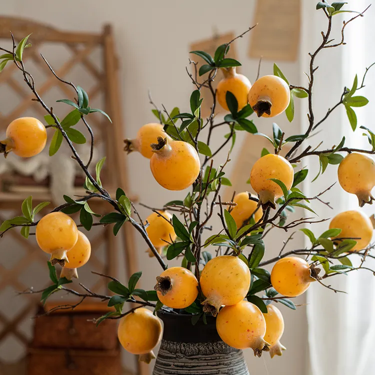 掬涵【甄选】仿真石榴果实枝叶插花艺术摆件田园森系高枝装饰造景