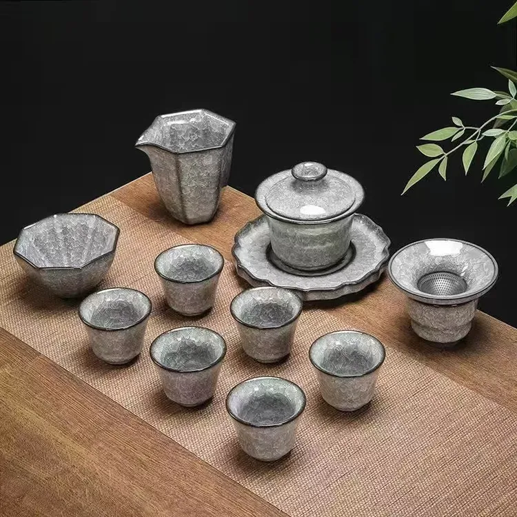 遇水化冰简约中式冰裂纹创意锤纹整套茶具高档礼盒
