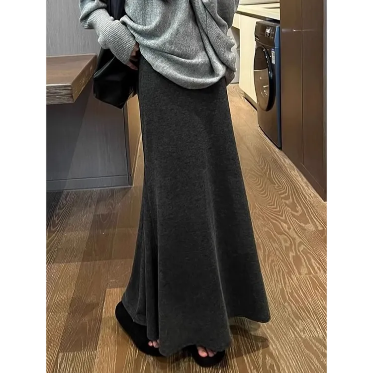 慵懒风松弛感针织鱼尾裙女秋冬百搭高腰显瘦垂坠感a字半身长裙子