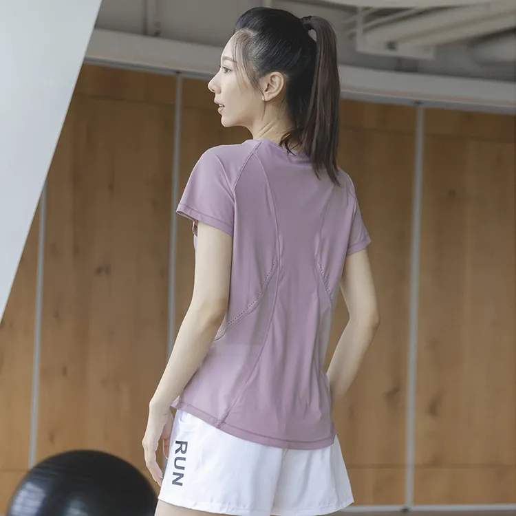 瑜伽服健身T恤女上衣夏季运动晨跑步套装宽松薄款夏季大码速干衣