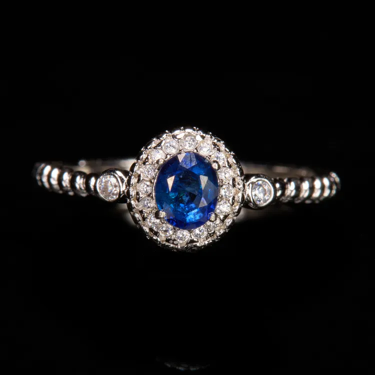 如鸢925银天然蓝宝石戒指小圆点戒指多样性发货