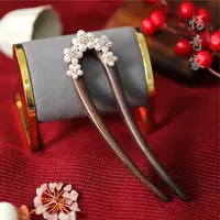 恬奇家0234“花朵双钗”新中式木质u型发簪百搭简约日常马尾后脑勺