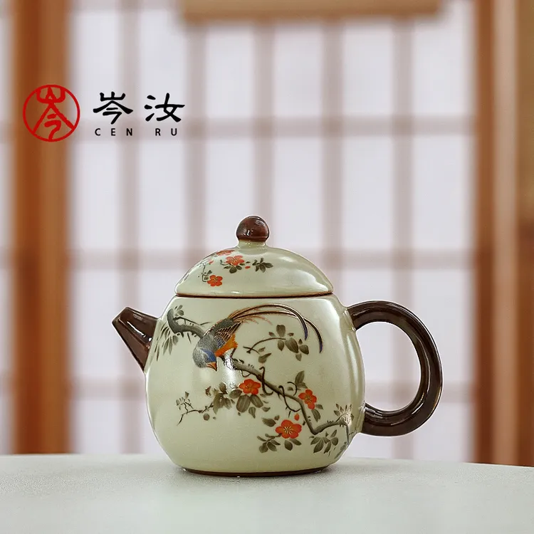 岑汝龙蛋壶汝窑开片可养200毫升陶瓷高档泡茶壶功夫茶具家用复古