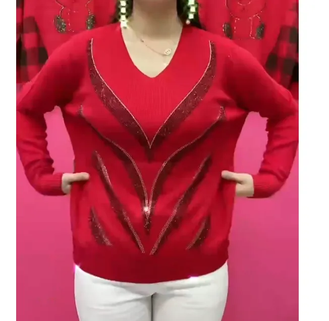 显示时尚百搭爆款宽松小衫928C69988重工网红秋冬红色洋气气质